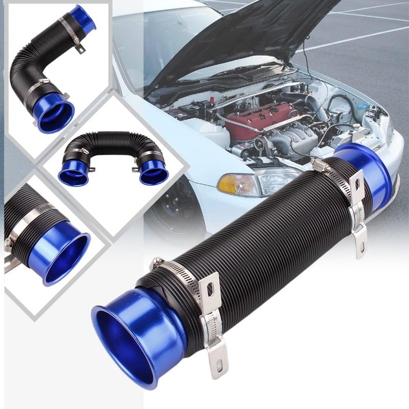 BARTOO 3" Turbine Intake Pipe, Cold Air Intake Pipe 76MM Adjustable Flexible Hose Tube Car Cold Air Turbo Intake Inlet Pipe Universal Cold Air Intake Filter, Blue - Image 5